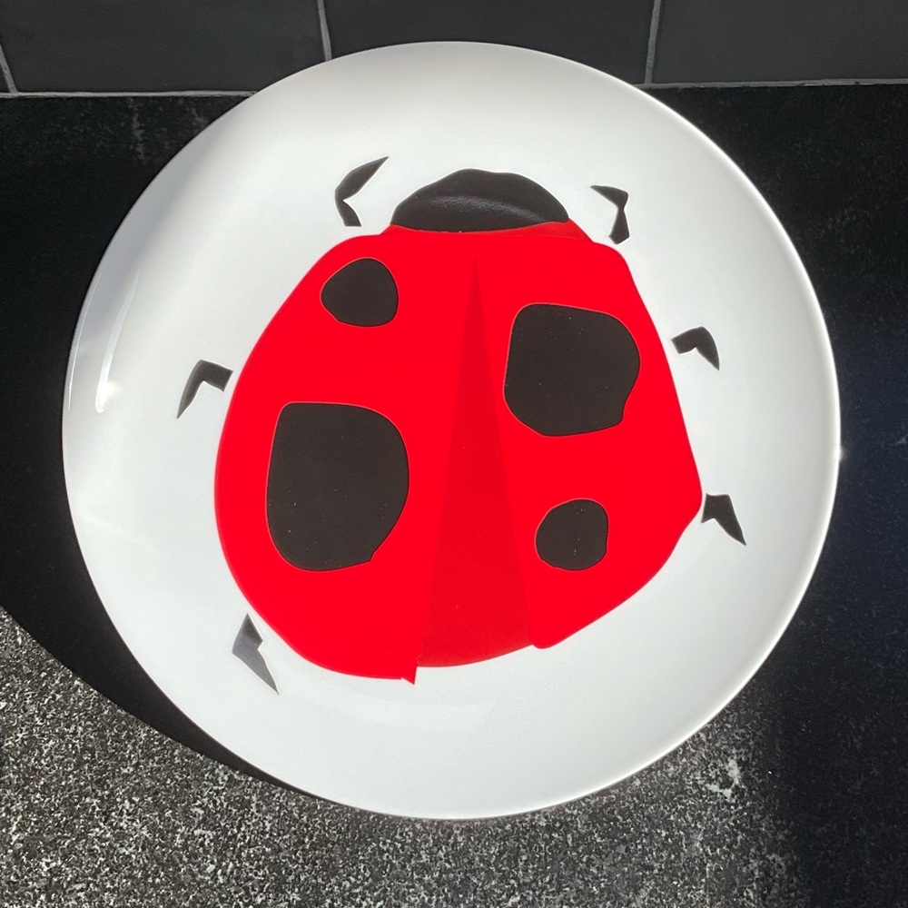 8 Crate & Barrel Jane Dixon Ladybug Bugs Dinner Plates 10.5”, rare, discontinued